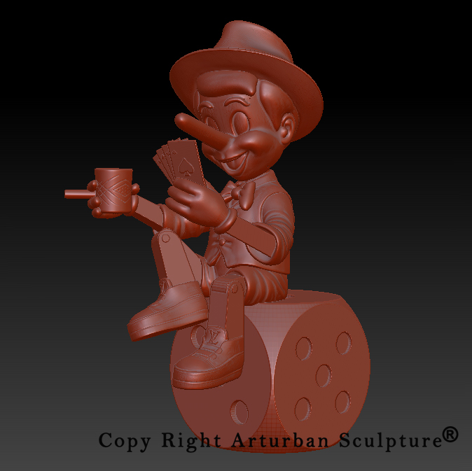 5 Side bronze Pinocchio statue 3D profile design