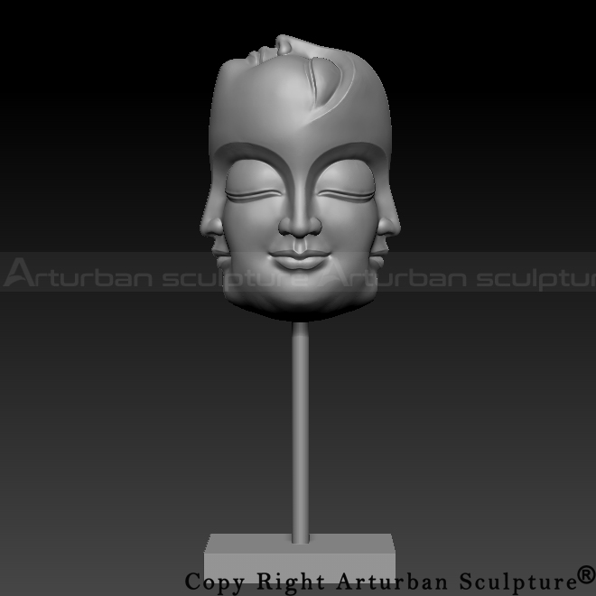 5 faced buddha head 3D front design