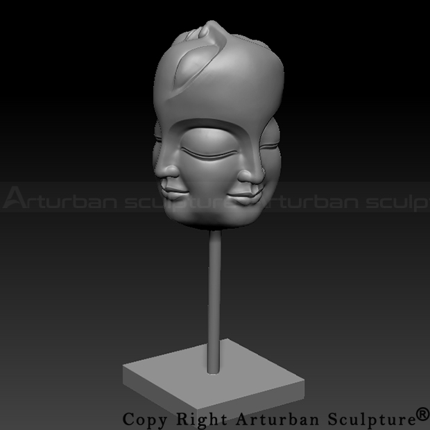 5 faced buddha head angled 3D model