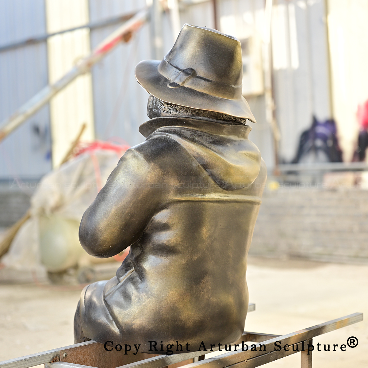 Fiberglass Paddington Bear Garden Statue viewed from behind