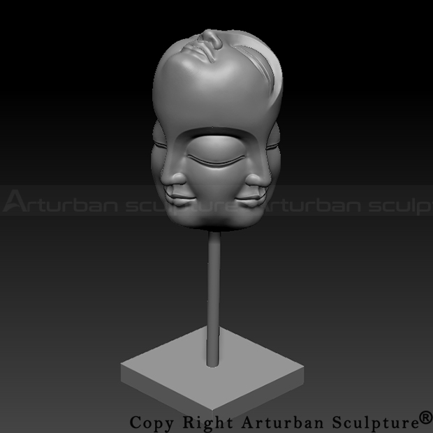 Side-view 3D design of multi-faced Buddha head