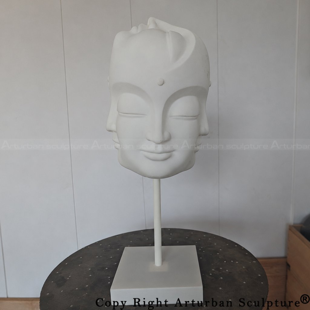 White multi-faced Buddha head 3D printed model