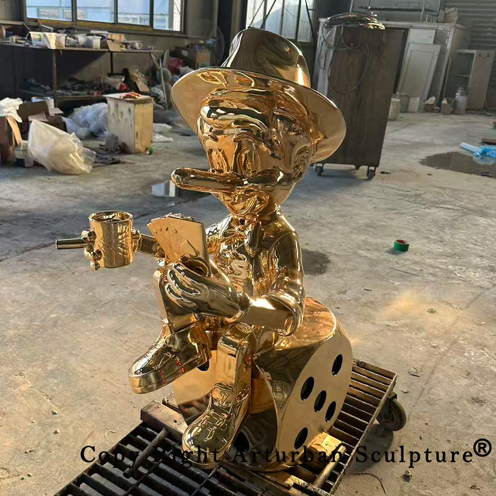 6 bronze Pinocchio statue with gambling accessories
