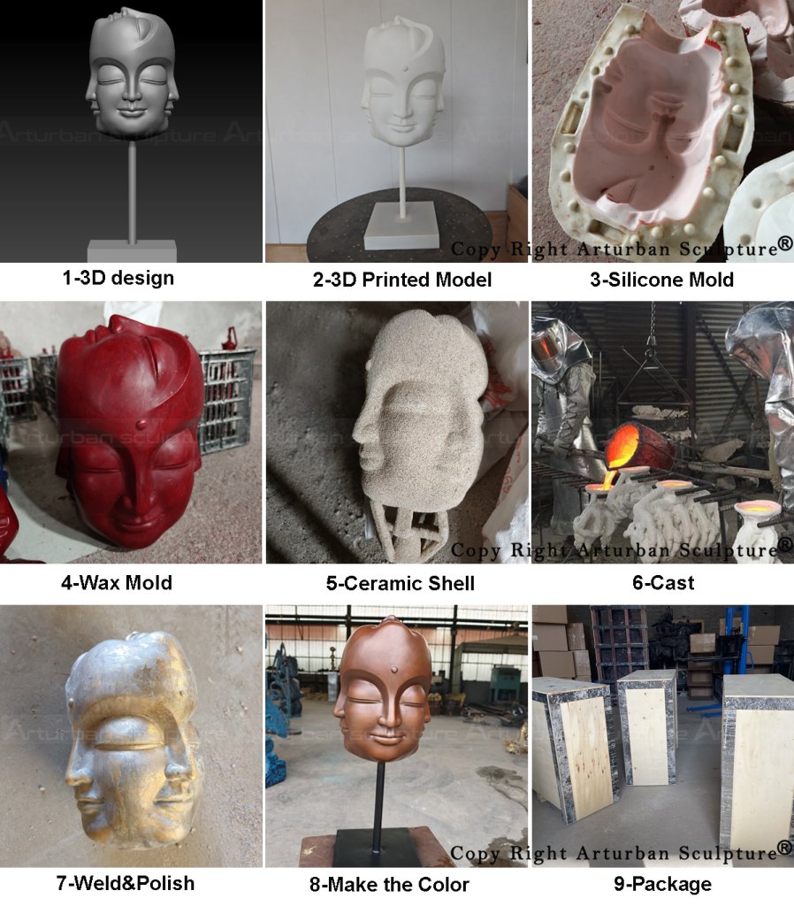6-production process of bronze 5 faced buddha head-2
