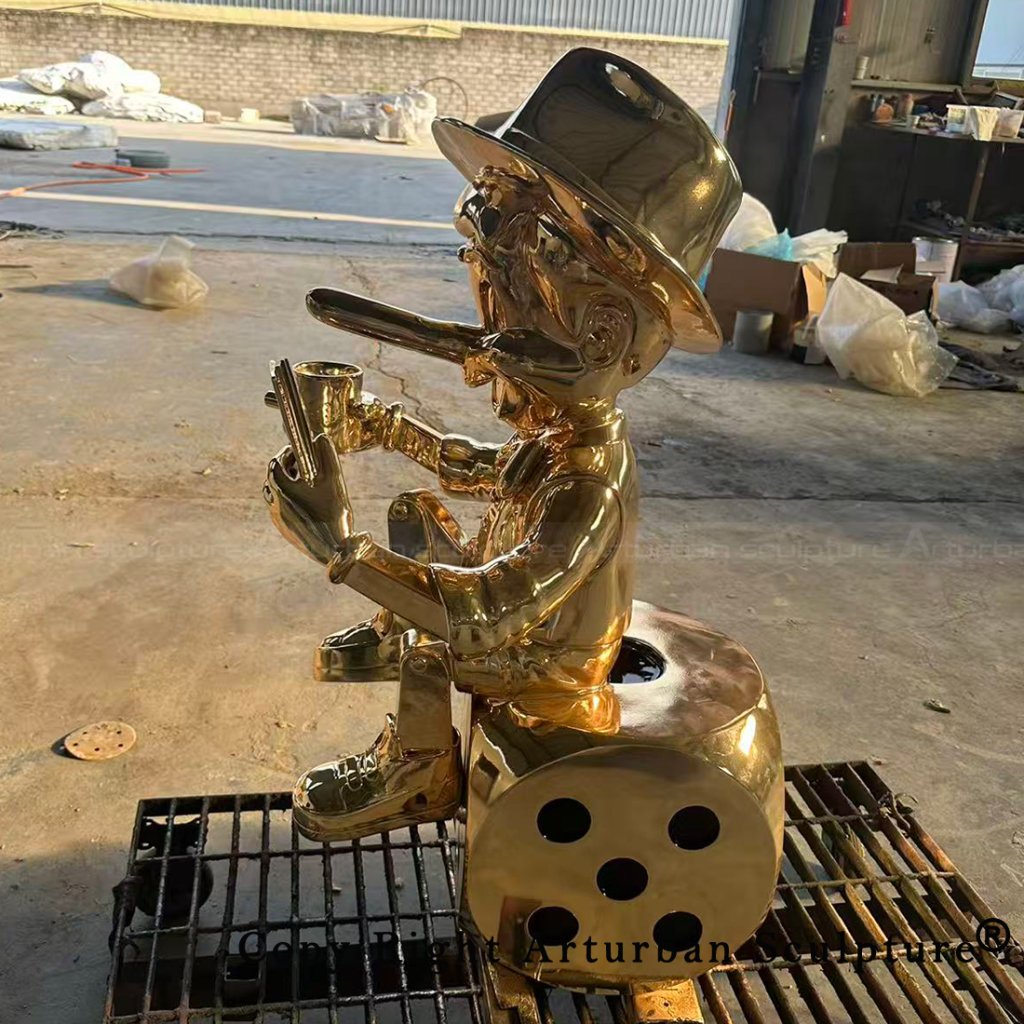 8 Pinocchio sculpture seated on dice