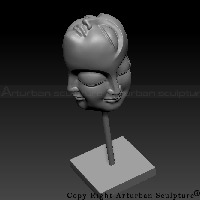 Front 3D model showing multi-faced Buddha design