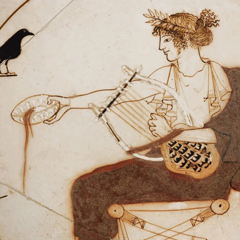 Apollo with lyre on ancient Greek vase