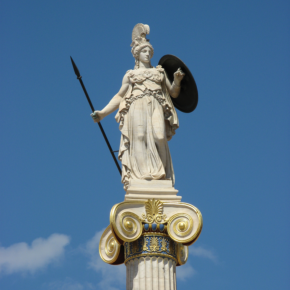 Athena Promachos statue with spear and shield