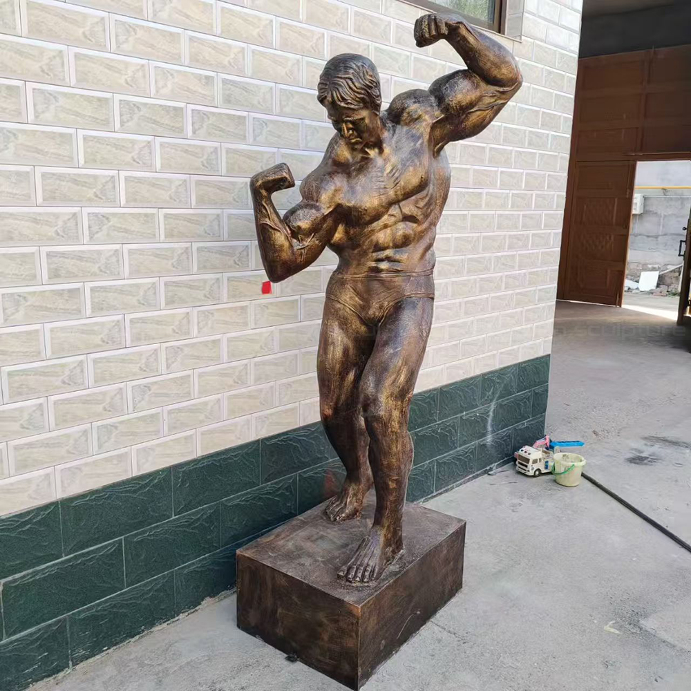 Bronze Body Builder Statue on square pedestal