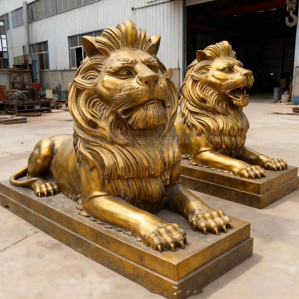 Bronze Lion Statues at End of Driveway