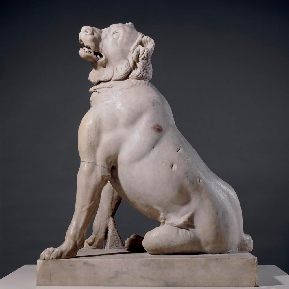 Dog of Alcibiades seated marble statue