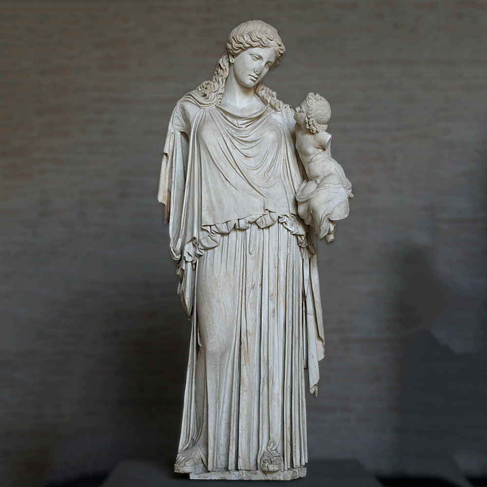 Eirene holding infant Ploutos marble statue