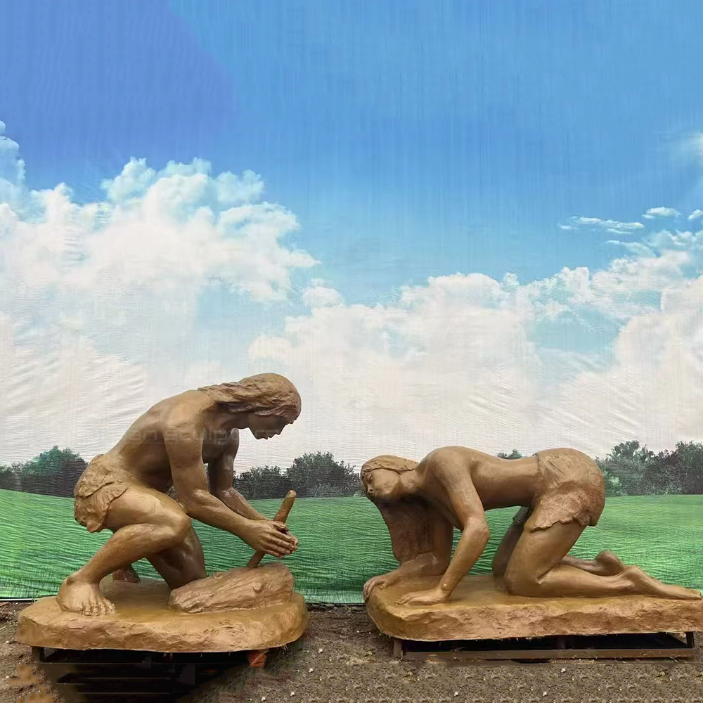 Fiberglass Caveman Sculpture making primitive stone tools