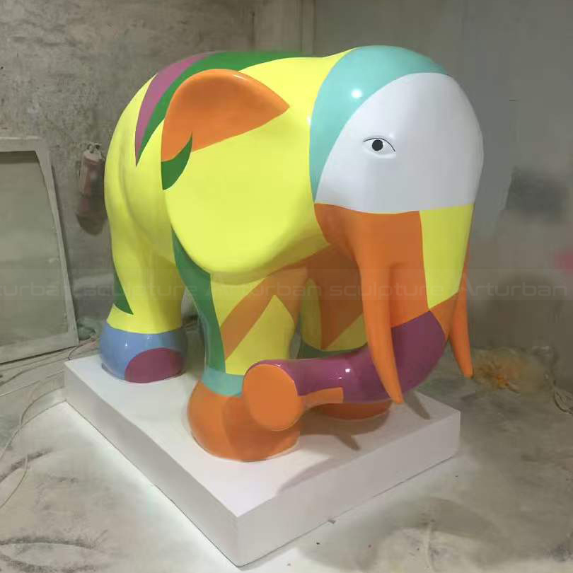 Fiberglass Colourful Elephant Statue with geometric patterns