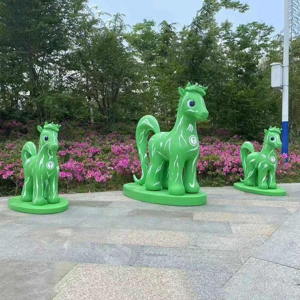Fiberglass Cute Horse Statue group in park