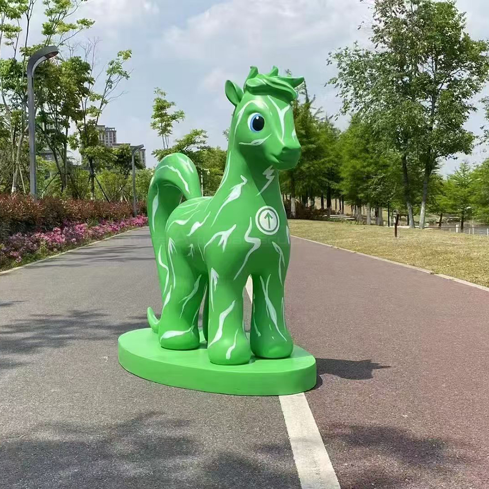 Fiberglass Cute Horse Statue on park pathway