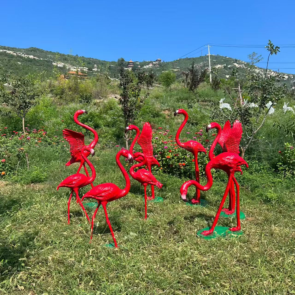 Fiberglass Flamingo Statue Outdoor flock on grass