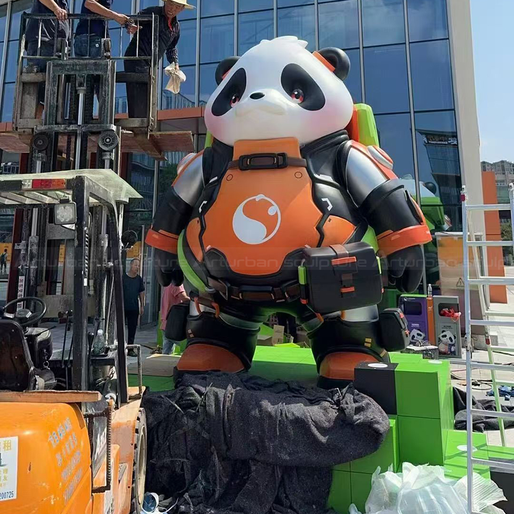 Fiberglass Large Panda Statue during outdoor installation