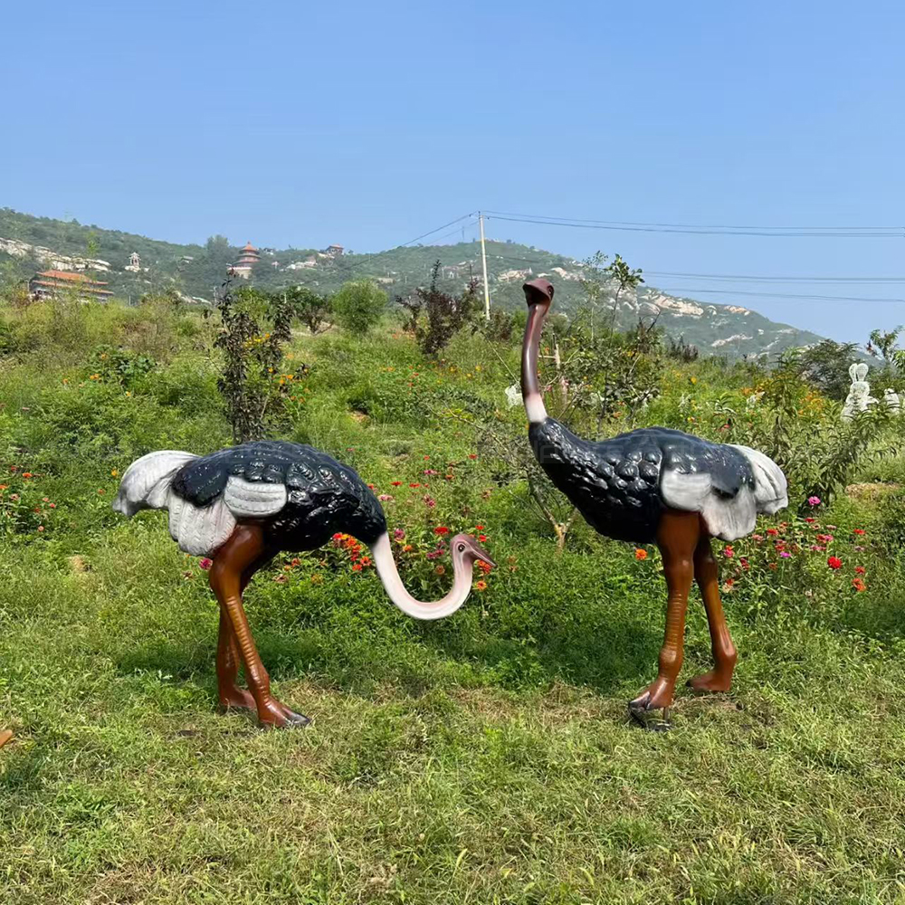 Fiberglass Outdoor Ostrich Statue pair in garden