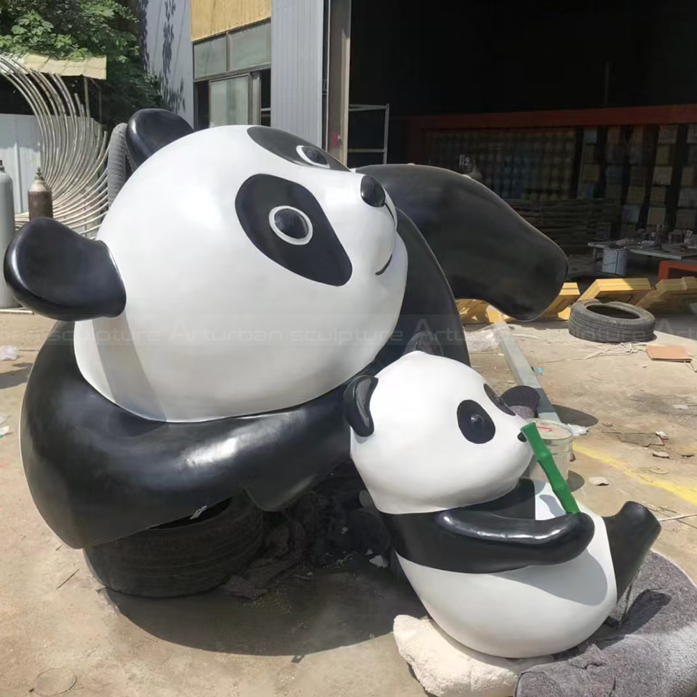 Fiberglass Panda Statue for Garden with bamboo