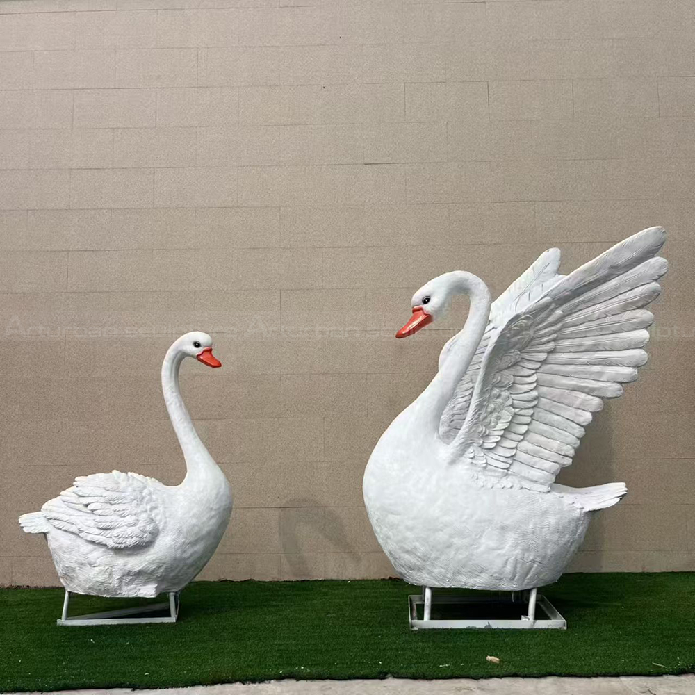 Fiberglass Swan Garden Sculpture with raised wing