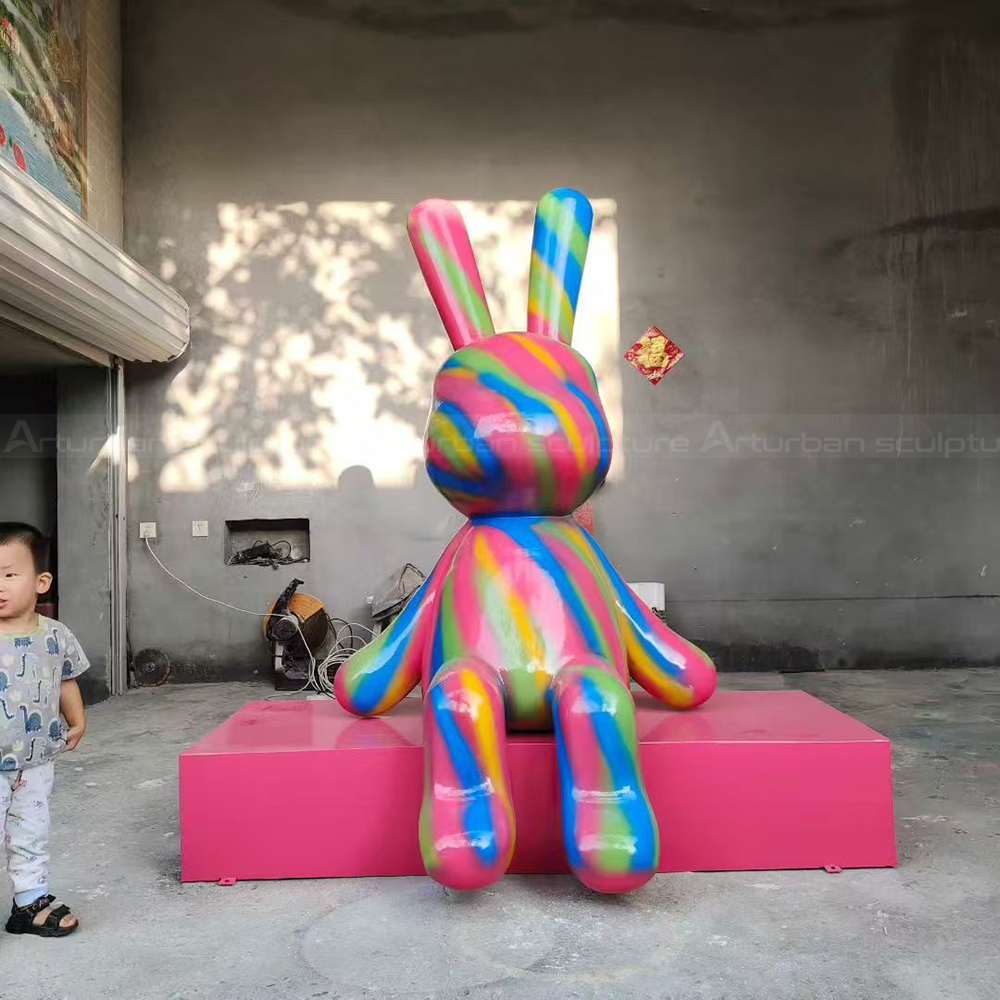 Front view fiberglass Colorful Rabbit Sculpture display