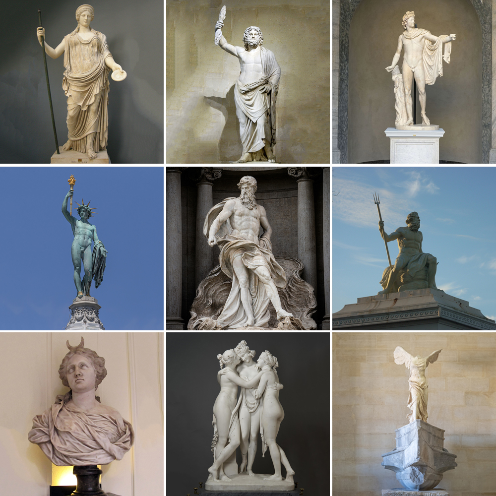 Greek Pantheon statues of major Olympian gods