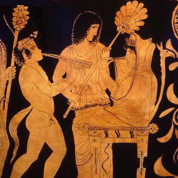 Hera seated in ancient Greek vase painting