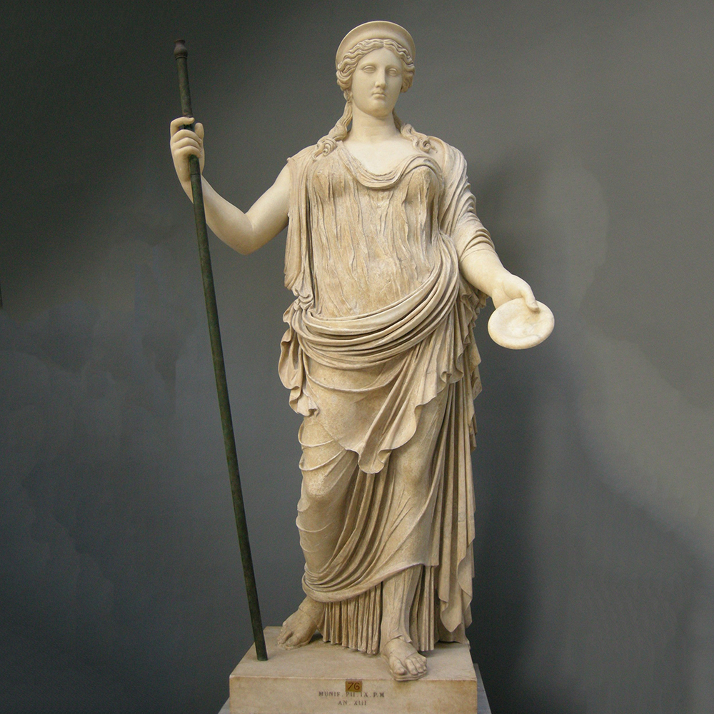 Hera statue holding scepter and offering bowl
