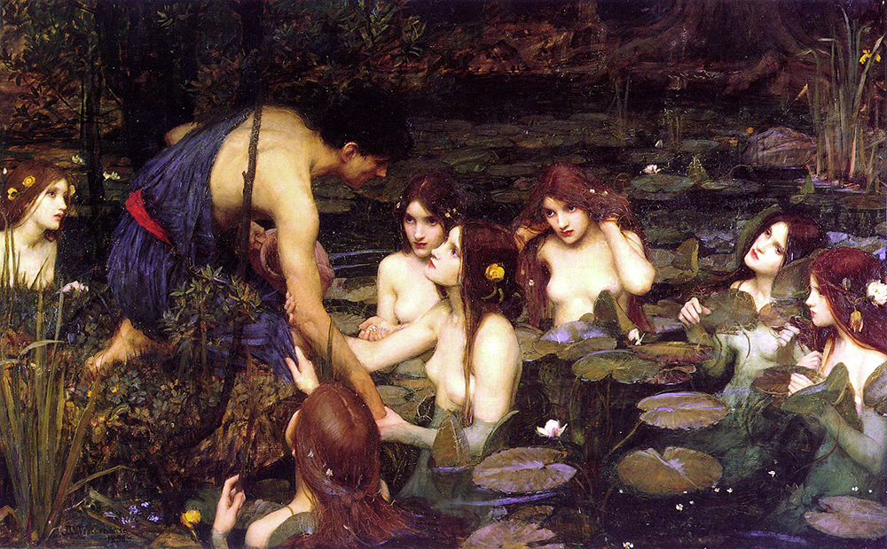 Hylas surrounded by Nymphs in Waterhouse painting