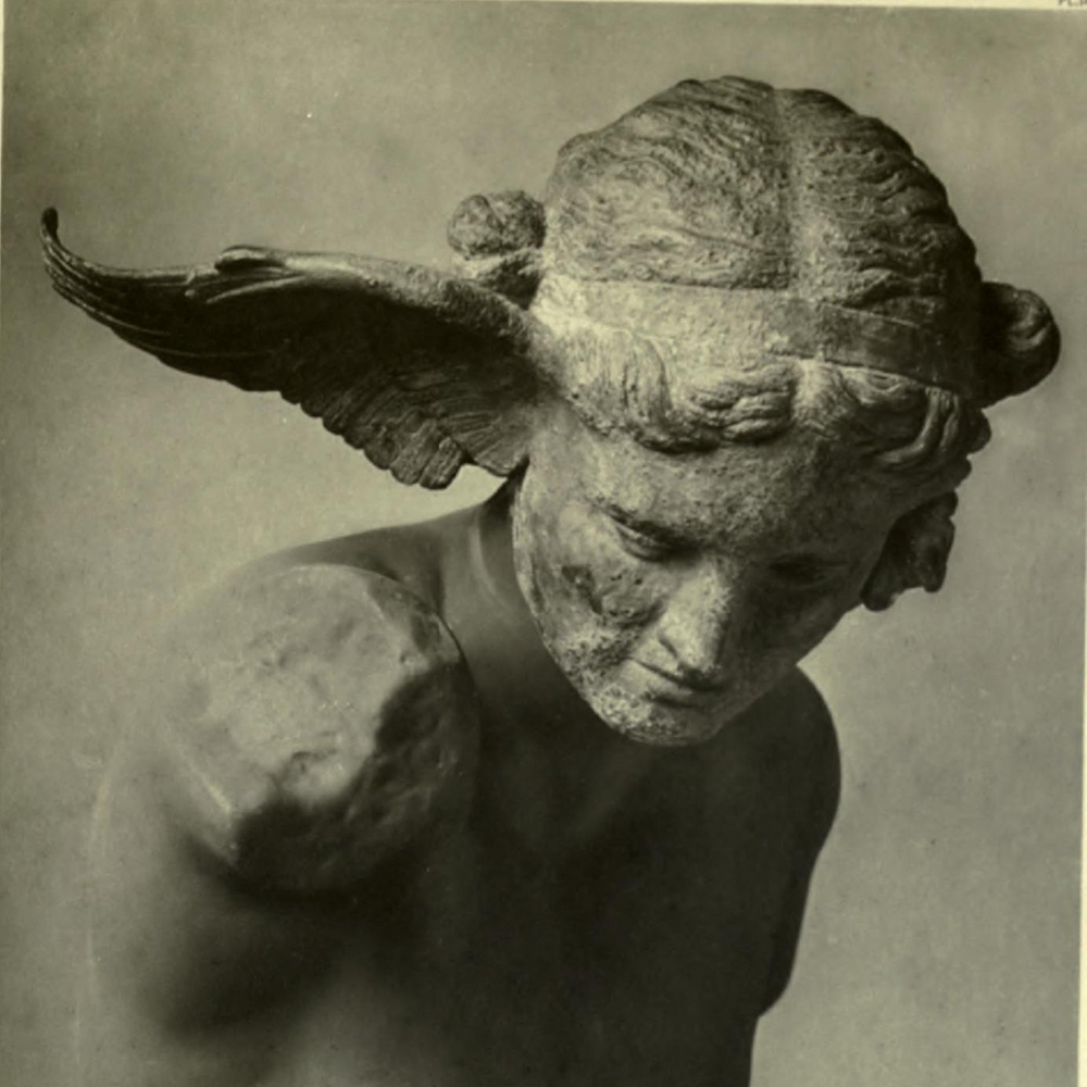 Hypnos bronze head with winged temple