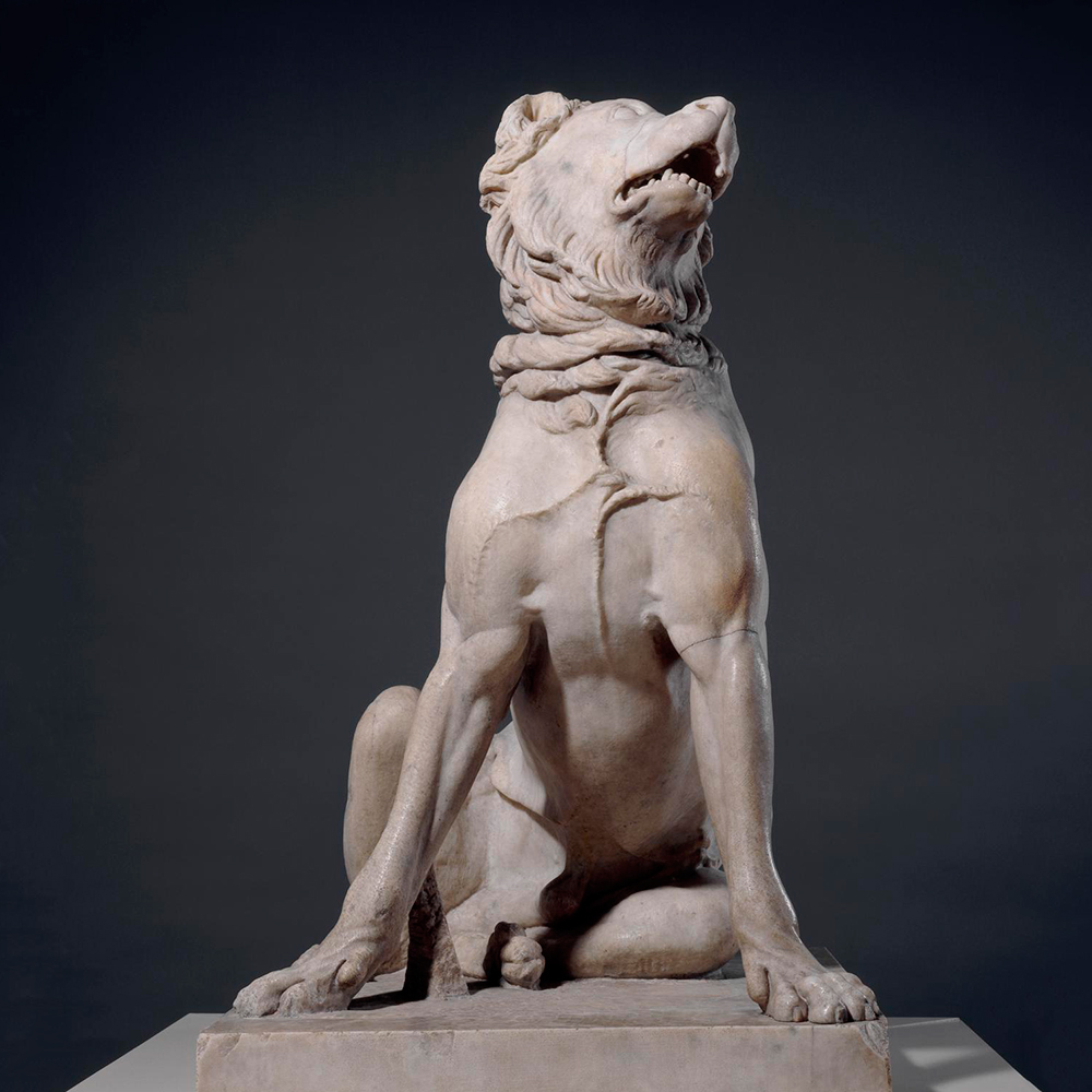 Jennings Dog marble statue front view