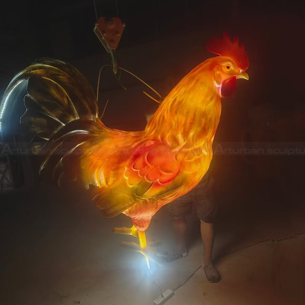 Large fiberglass Red Rooster Statue workshop display
