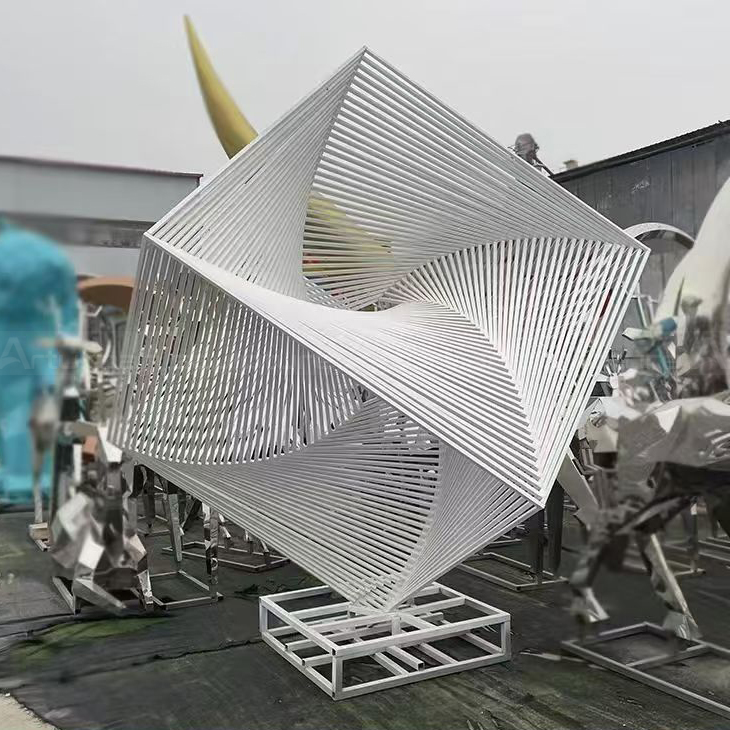 Large stainless steel Metal Cube Sculpture display
