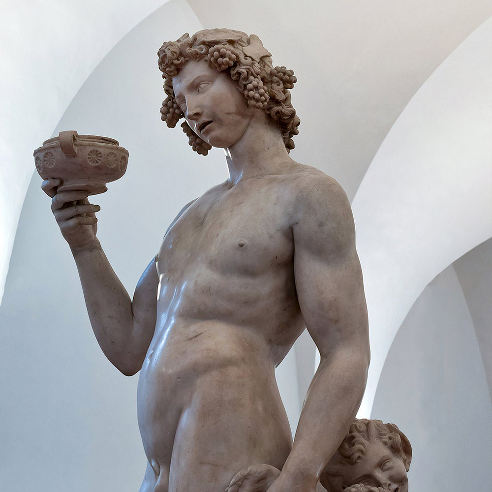 Marble Bacchus sculpture closeup detail