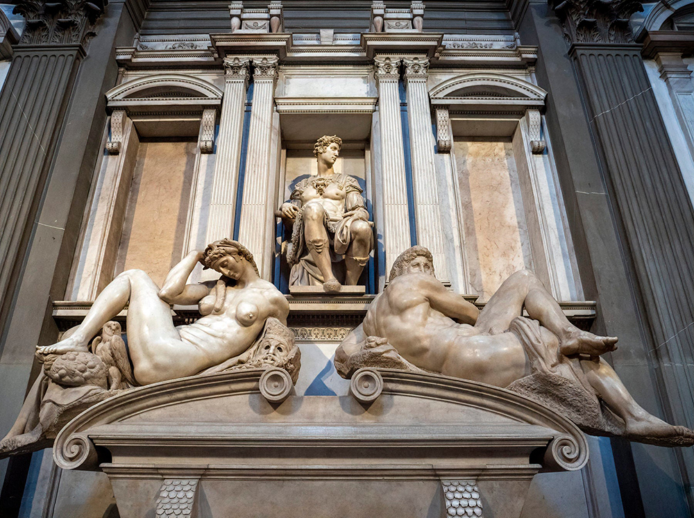 Michelangelo Statue in Florence night and day