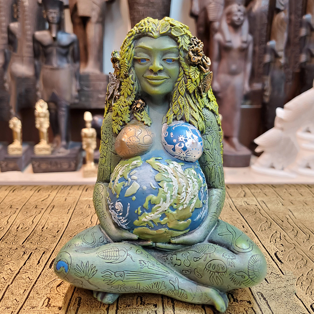 Modern Gaia Mother Earth figurine with globe