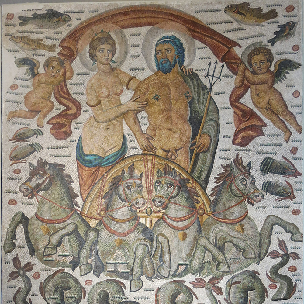 Neptune and Amphitrite in ancient Roman mosaic