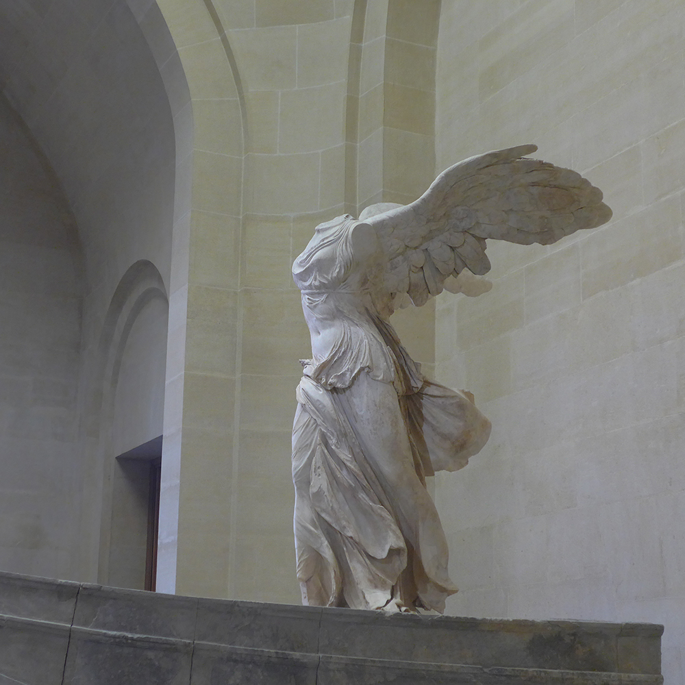 Nike of Samothrace marble sculpture side view