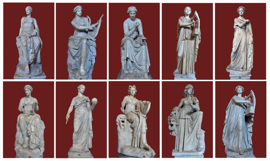 Nine Muses represented as classical statues