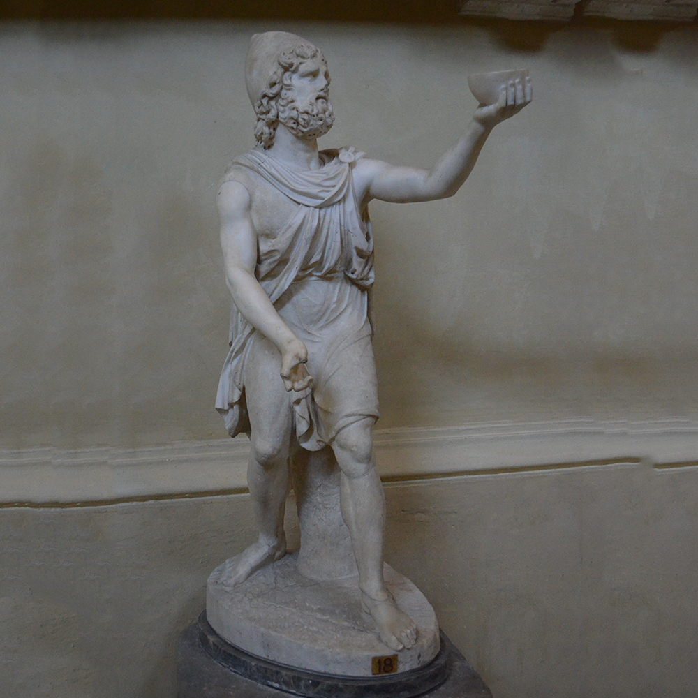 Odysseus offering wine to Cyclops Polyphemus