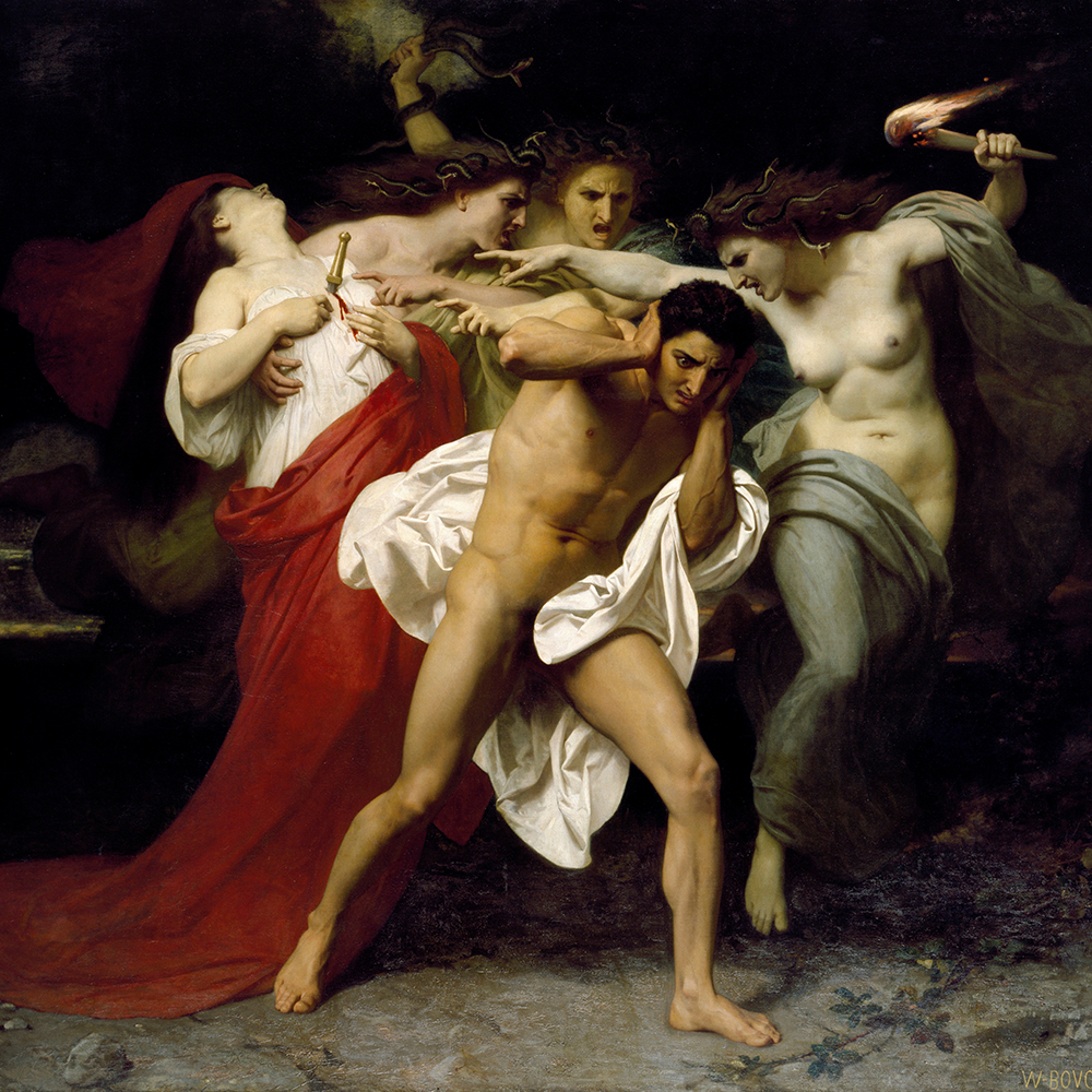 Orestes pursued by the Furies in Bouguereau painting
