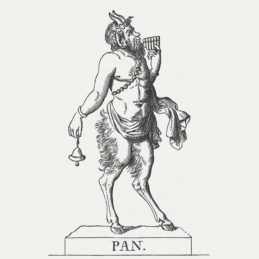 Pan holding pipes in classical engraving