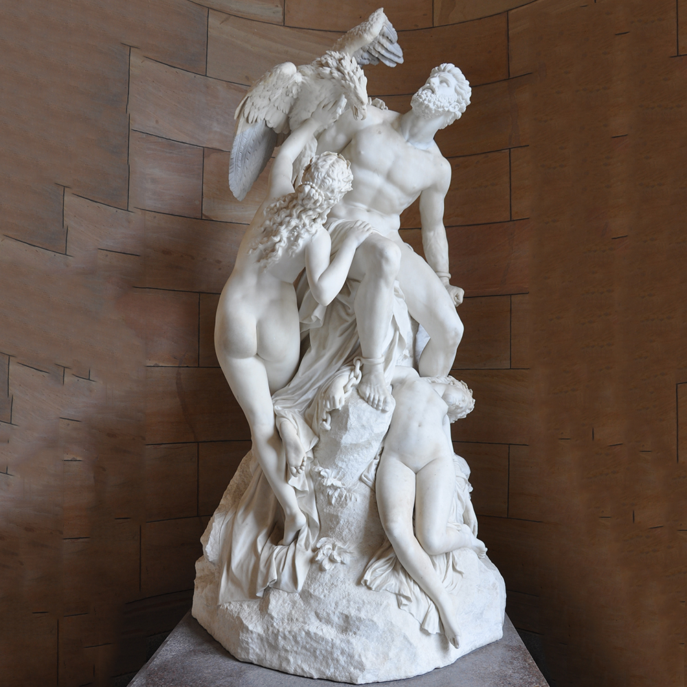 Prometheus Bound marble sculpture with eagle
