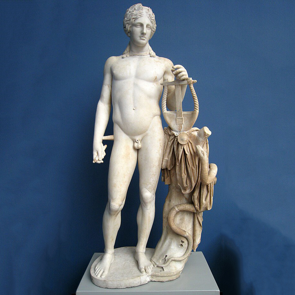 Roman Apollo statue with lyre and Python