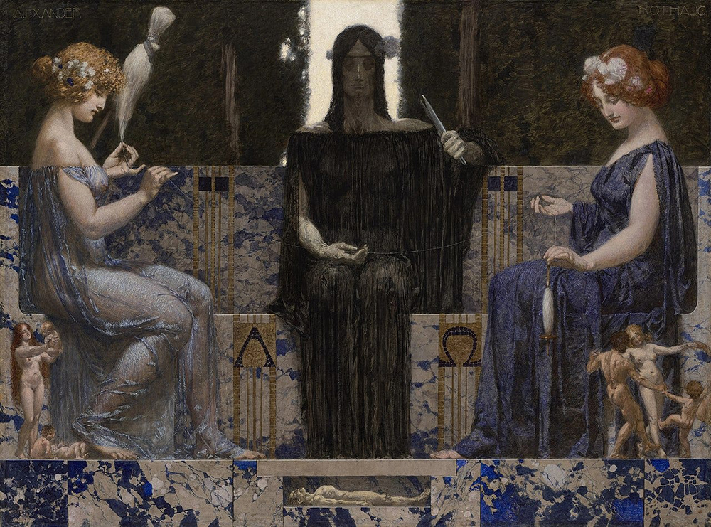 Three Fates spinning and cutting life thread