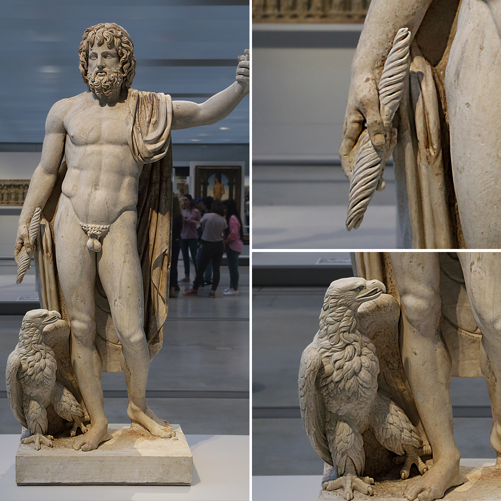 Zeus statue with eagle and thunderbolt