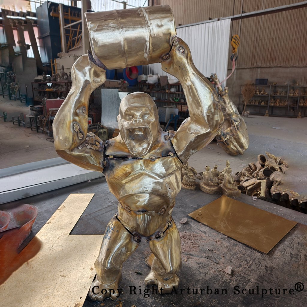 5 Bronze Wild Kong sculpture during welding assembly