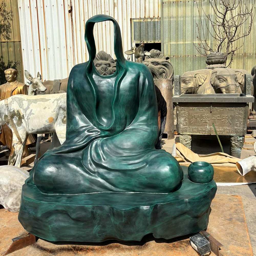 Abstract Bodhidharma Sculpture bronze frontal meditation view