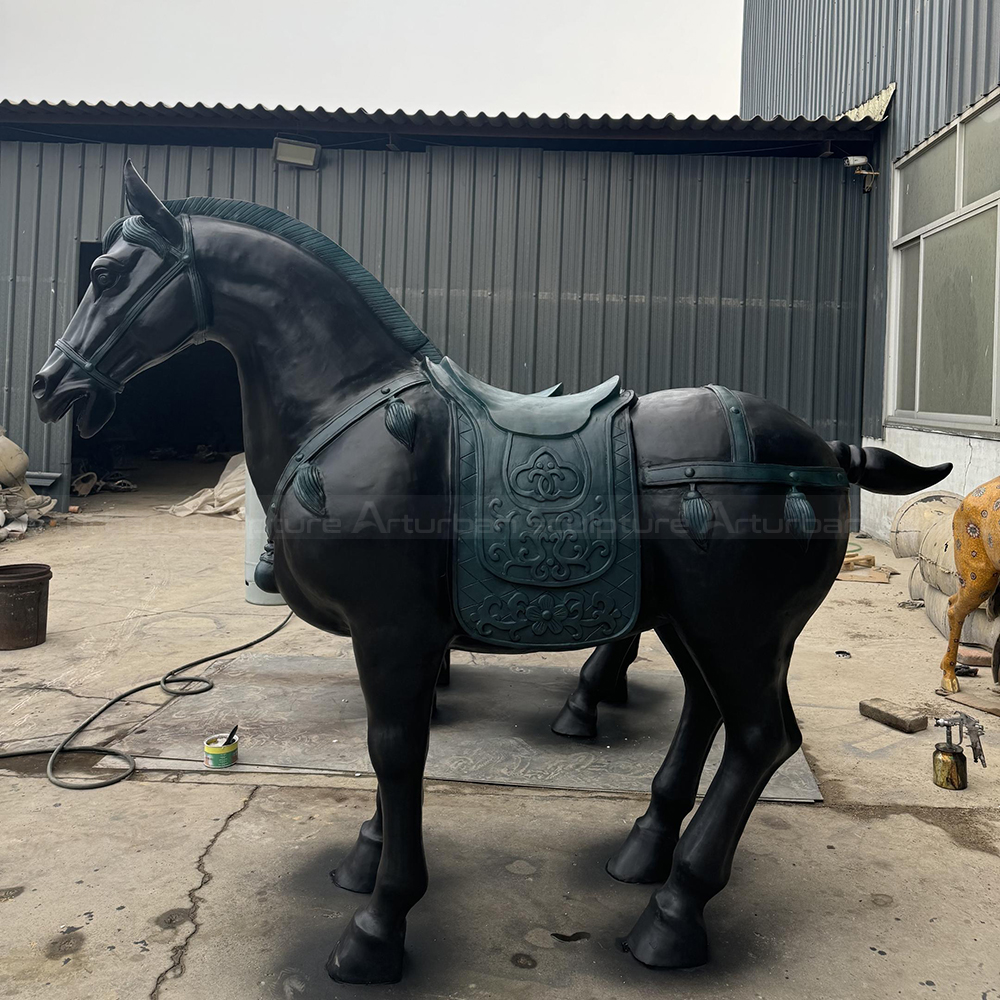 Antique Bronze Horse Sculptures detailed saddle profile